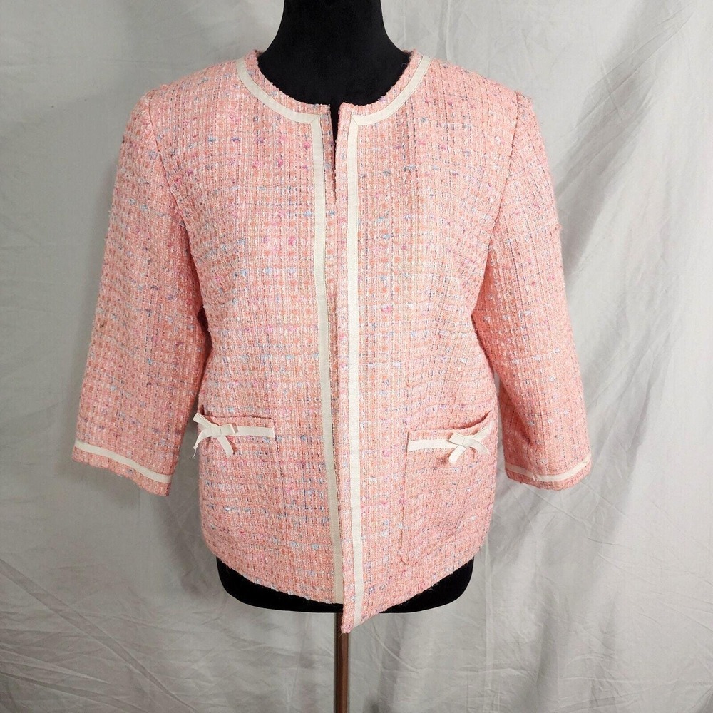 Vtg 80s PATCHINGTON Size 8 Petite Pink Boucle Tweed Easter Church Dinner Jacket